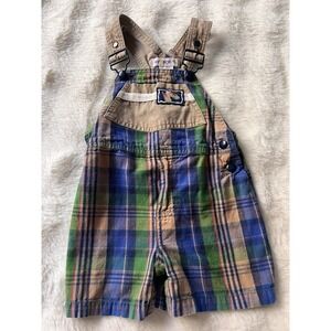 VTG Gymboree Rainbow Tag Overalls Outdoors Hiking Plaid Blue Print 90s Size XS